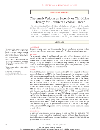 Image sample from the first page of the Tisotumab vedotin as second- or third-line therapy for recurrent cervical cancer