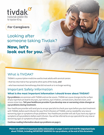 Image sample from the first page of the Tivdak Caregiver Brochure