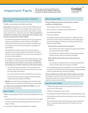 Image sample from the first page of the Tivdak Important Facts document