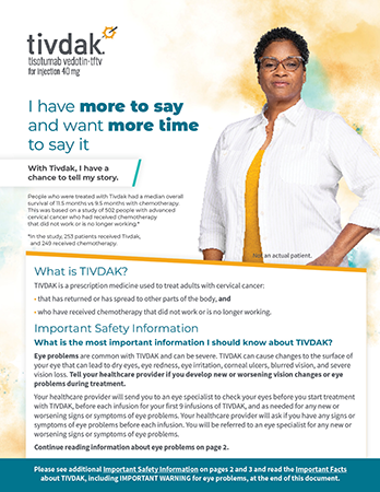 Image sample from the first page of the Tivdak Patient Brochure