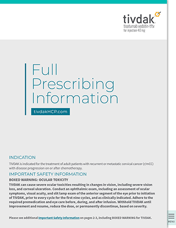 Image sample from the first page of the Tivdak® (tisotumab vedotin-tftv) Prescribing Information