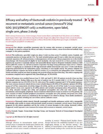Image sample from the first page of the Efficacy and safety of tisotumab vedotin in innovaTV 204 article from The Lancet Oncology in April 2021