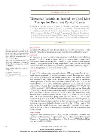 Image sample from the first page of the Tisotumab vedotin as second- or third-line therapy for recurrent cervical cancer